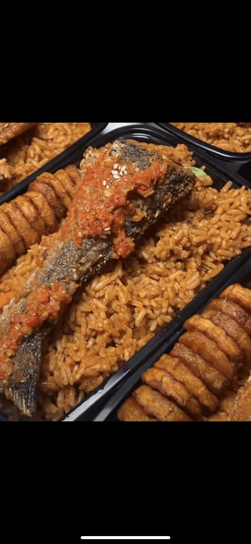 Jollof rice plantains and fish 